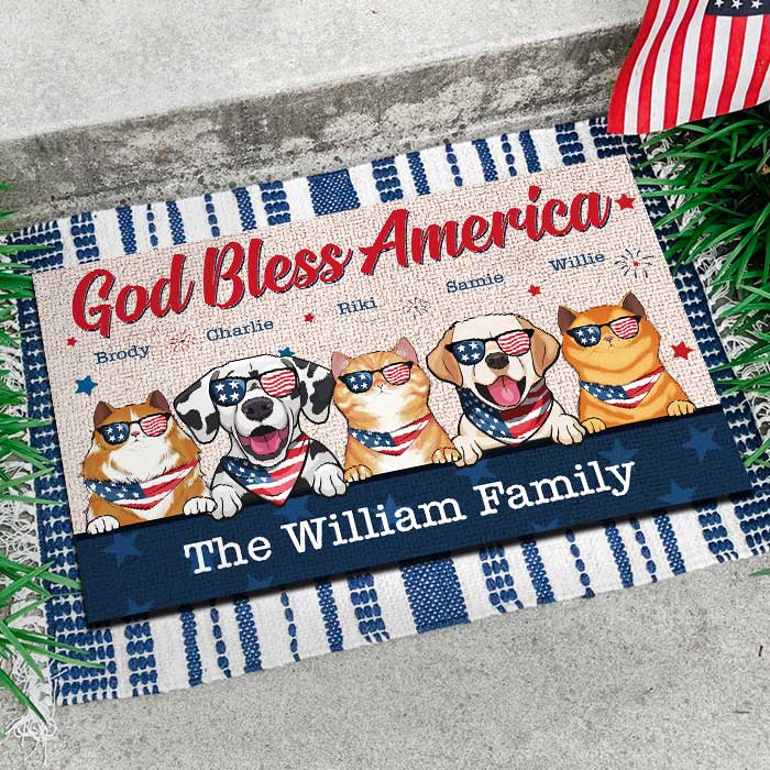 Custom Name Patriotic Pet Fourth of July Gifts - Personalized Doormat
