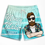Custom Name Money Maker Spender Couple Gifts - Personalized Couple Beach Shorts