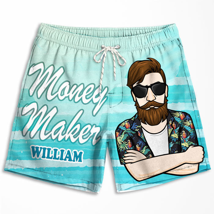 Custom Name Money Maker Spender Couple Gifts - Personalized Couple Beach Shorts