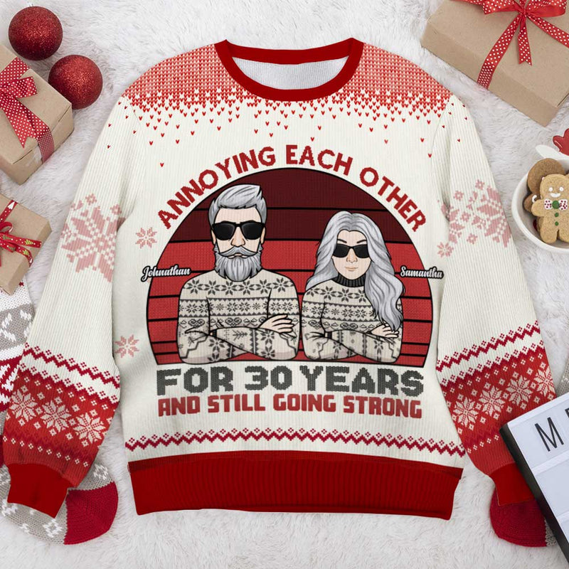 Annoying Each Other For Many Years And Still Going Strong - Gift For Couples, Personalized Custom Unisex Ugly Christmas Sweatshirt, Wool Sweatshirt, All-Over-Print Sweatshirt