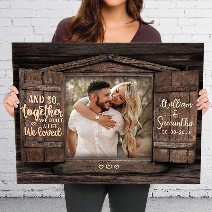 Custom Photo Rustic Wedding Anniversary Gifts for Couples - Personalized Canvas