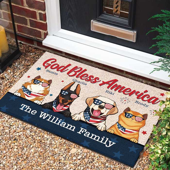Custom Name Patriotic Pet Fourth of July Gifts - Personalized Doormat