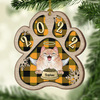 Personalized Custom Paw Shaped Wood Christmas Ornament - Dog, Cat And Snow - Plaid Buffalo Pattern - Customized Decoration And Year Gift For Pet Lovers