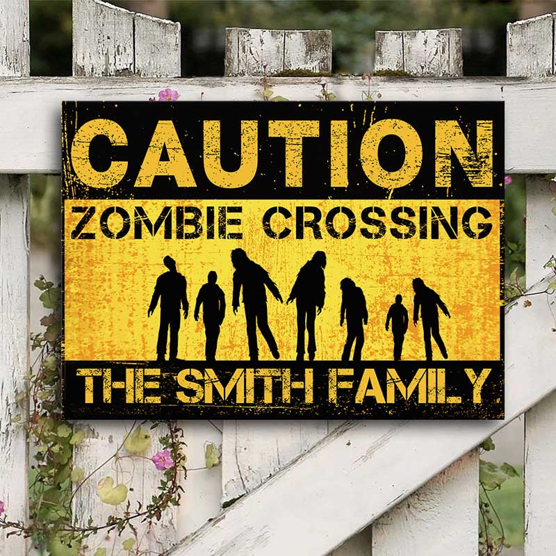 Custom Family Name Zombie Crossing Decor - Personalized Metal Sign