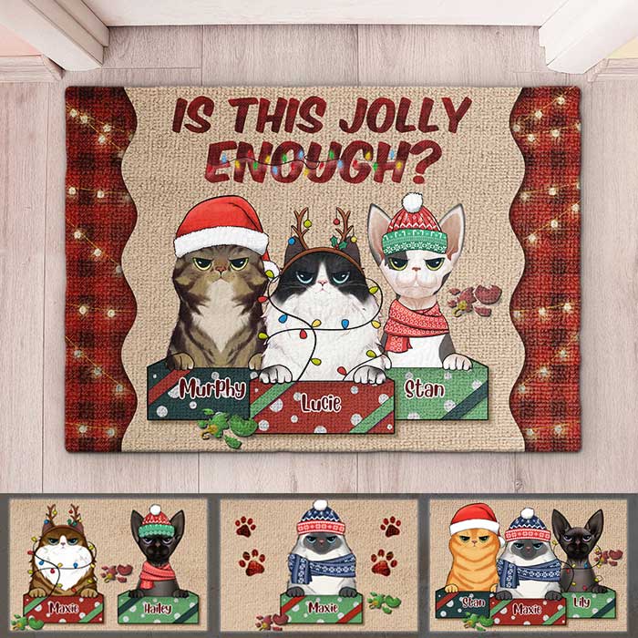 Is This Jolly Enough - Christmas Cats - Personalized Decorative Mat