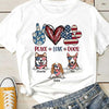 Peace, Love And Dogs - Gift For 4th Of July, Personalized Unisex T-Shirt