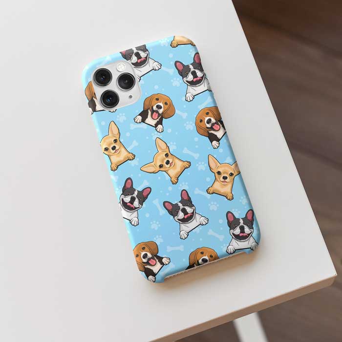 Cute Bulldog and Fluffy Dog Pattern Phone Case - Pink Dog Lover Phone Cover