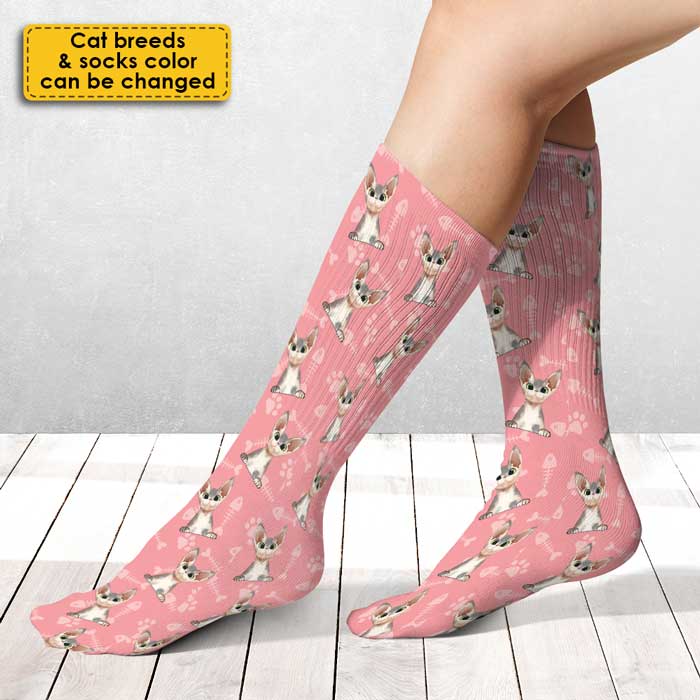 Cute White Cat Socks for Cat Lovers - Printed Socks