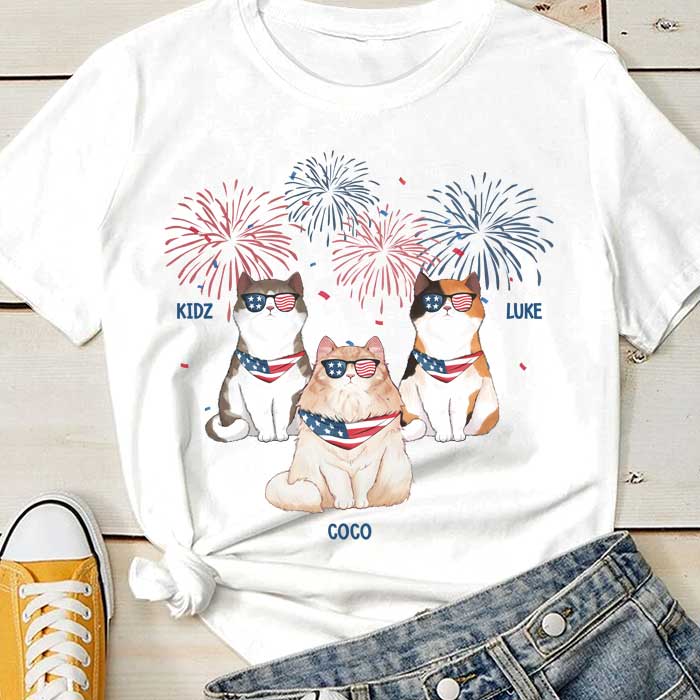 Custom Name Patriotic Cat Fourth of July Gifts - Personalized Apparel