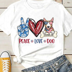 Custom Name Peace Love Dog Patriotic Gifts for Dog Lovers - Personalized Apparel