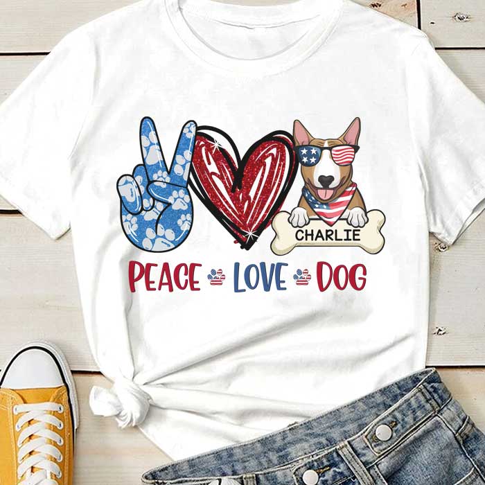 Custom Name Peace Love Dog Patriotic Gifts for Dog Lovers - Personalized Apparel