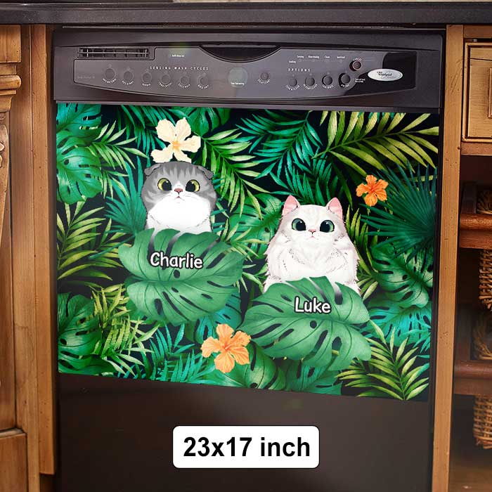 Custom Name Tropical Cat Gifts for Cat Lovers - Personalized Dishwasher Cover