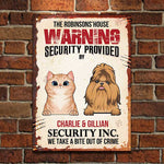 Custom Pet Name Funny Security Sign for Dog and Cat Lovers - Personalized Metal Sign