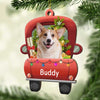 Celebrate Christmas On The Red Truck - Upload Pet Photo - Personalized Custom Car Shaped Wood Christmas Ornament