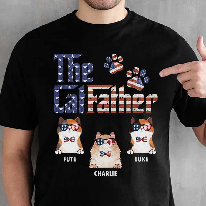 Custom Name Patriotic Cat Father Gifts for Cat Dads - Personalized Apparel