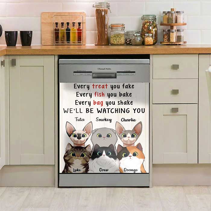 Custom Name Funny Cat Kitchen Decor - Personalized Dishwasher Cover