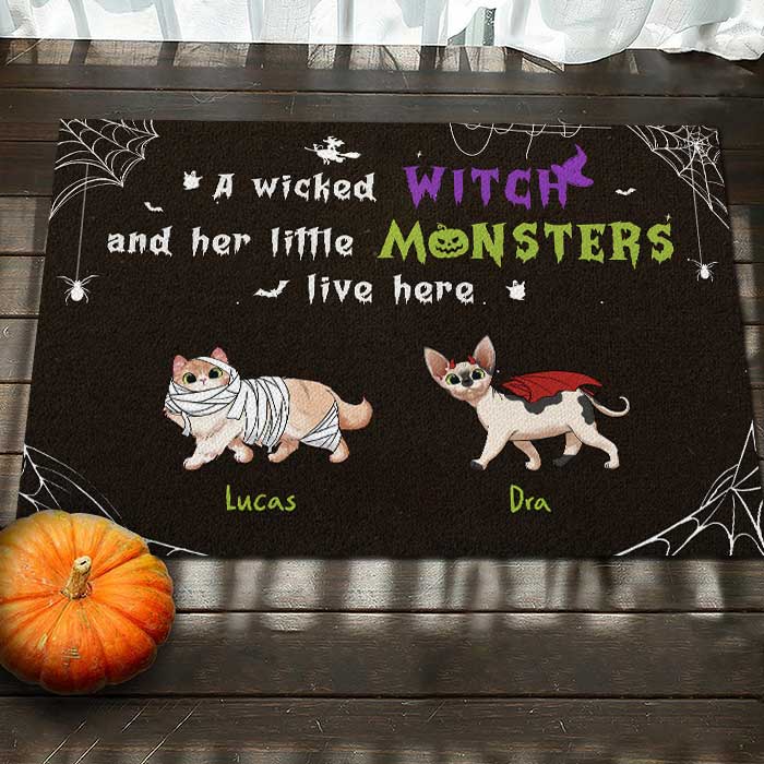 Custom Name Halloween Cat Family Decor - Personalized Doormat