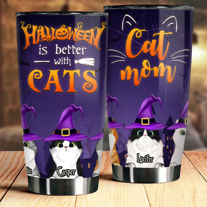 Custom Name Halloween Cat Mom Gifts - Personalized Tumbler