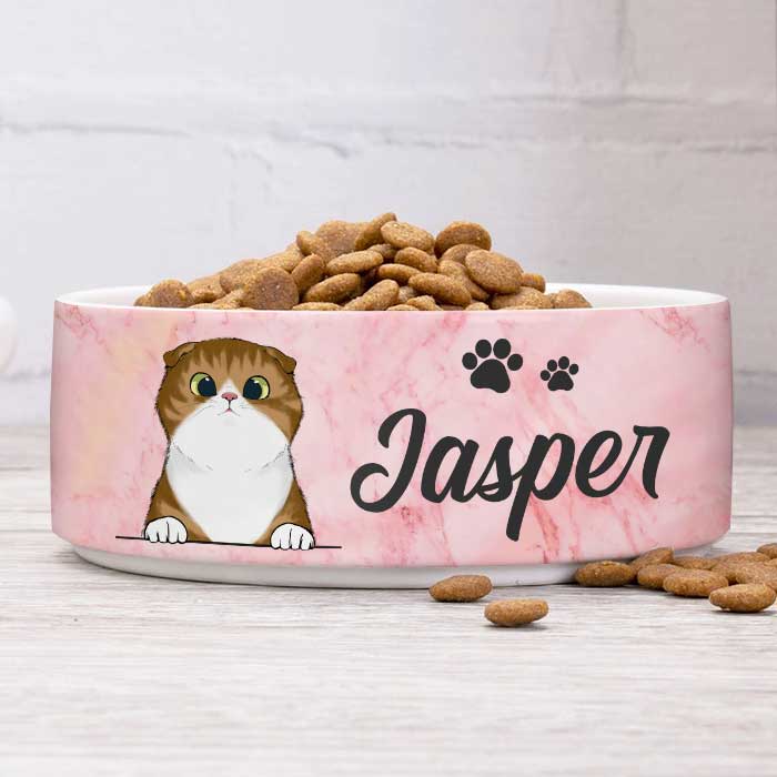 Pink White Green Blue, Gift For Cat Lovers - Personalized Custom Ceramic Cat Bowls