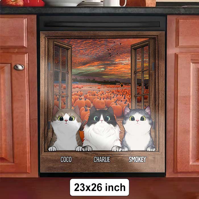 Custom Name Cat Autumn Decor - Personalized Dishwasher Cover