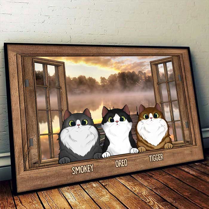 Custom Cat Name Window Scene Gifts for Cat Lovers - Personalized Poster