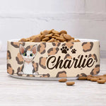 Custom Name Leopard Print Cat Gifts - Personalized Pet Bowl