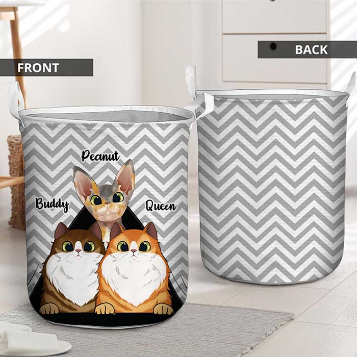 Custom Name Cat Family Gifts - Personalized Laundry Basket
