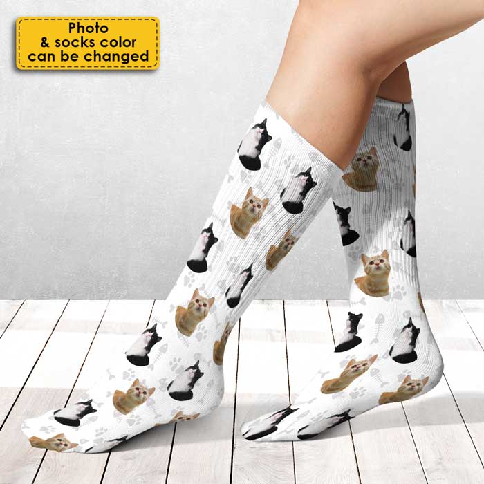 Color Upload Pet Image - Gift For Cat Lovers - Personalized Socks