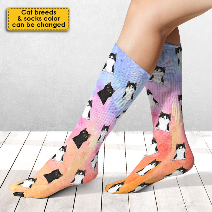 Orange Cat Galaxy Gifts for Cat Lovers - Printed Socks