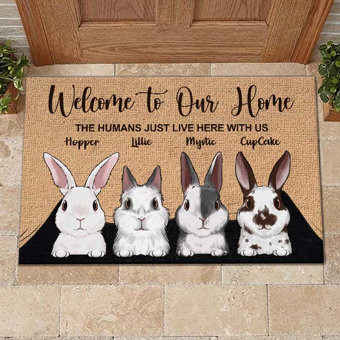 Custom Name Rabbit Family Home Decor - Personalized Doormat