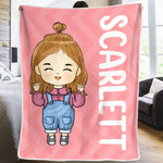 Custom Name Cartoon Girl Gifts for Kids - Personalized Blanket