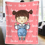 Custom Name Cartoon Girl Gifts for Kids - Personalized Blanket