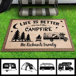 Custom Family Name Campfire Camping Decor - Personalized Doormat