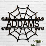 Custom Name Spider Web Halloween Decor - Personalized Wood Sign