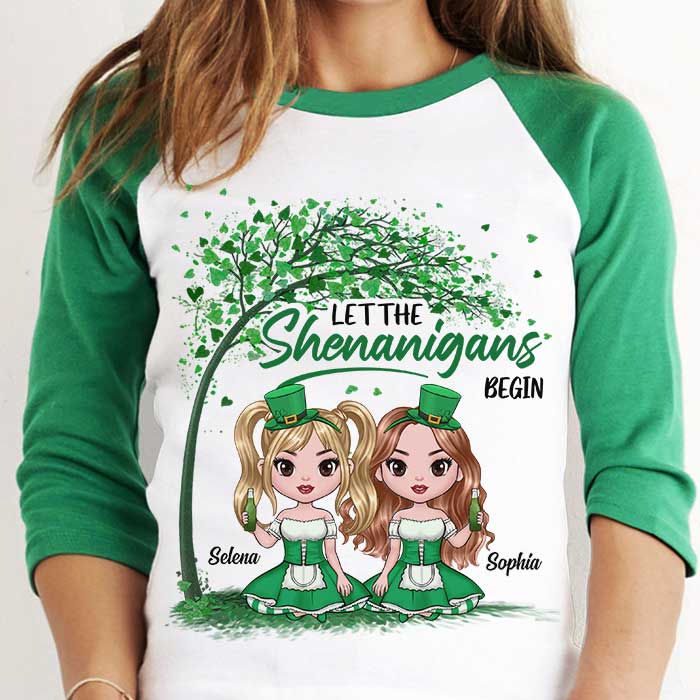 Let The Shenanigans Begin - Gift For Besties, Personalized St. Patrick's Day Unisex Raglan Shirt
