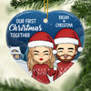 Our First Christmas Together - Personalized Custom Heart Shaped Ceramic Christmas Ornament - Gift For Couple, Husband Wife, Anniversary, Engagement, Wedding, Marriage Gift, Christmas Gift