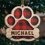 Custom Name Buffalo Plaid Paw Print Christmas Gifts for Dog Lovers - Personalized Ornament