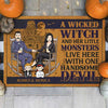 A Wicked Witch & A Handsome Devil Live Here With Their Lil Monsters - Personalized Decorative Mat - Gift For Couple, Husband Wife, Halloween Gift