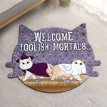 Custom Name Halloween Cat Welcome Decor - Personalized Shaped Doormat