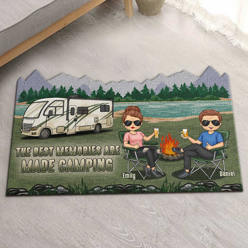 Custom Name Camping Couple Gifts - Personalized Shaped Doormat