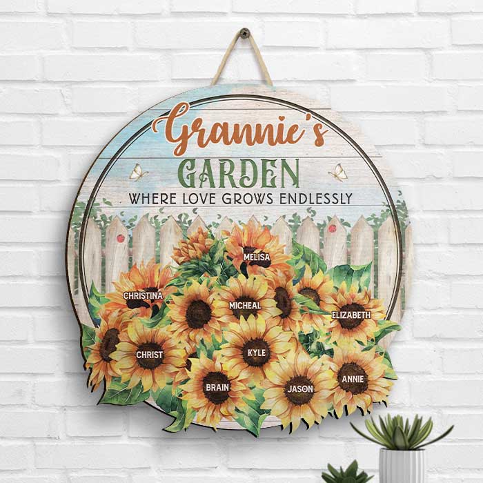 Where Love Grows Endlessly - Personalized Shaped Wood Sign - Gift For Grandma, Grandparents