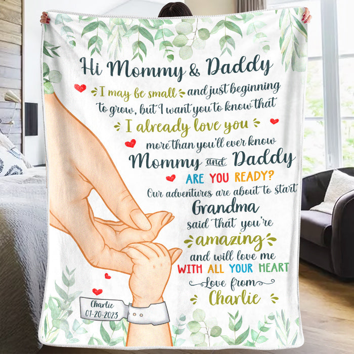 Custom Name New Baby Gifts for Mommy and Daddy - Personalized Blanket