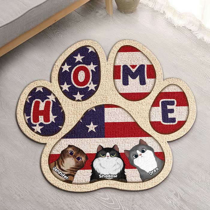 Custom Name Patriotic Cat Home Decor - Personalized Shaped Doormat