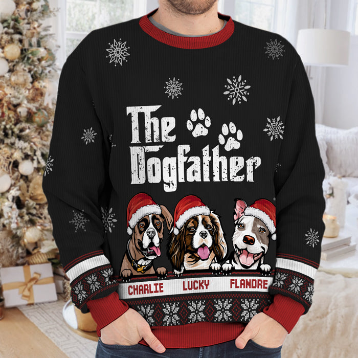 Merry Christmas The Dogfather Dogmother - Dog Personalized Custom Ugly Sweatshirt - Unisex Wool Jumper - Christmas Gift For Pet Owners, Pet Lovers