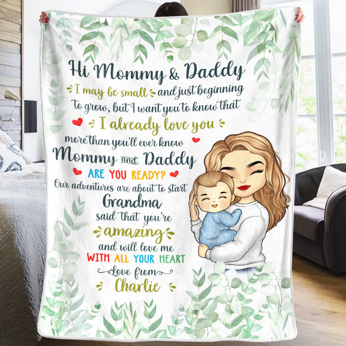 Our Adventures Are About To Start - Family Personalized Custom Baby Blanket - Baby Shower Gift, Gift For First Mom
