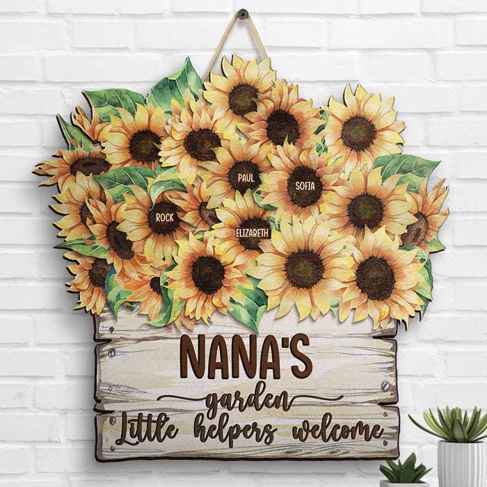 Custom Name Sunflower Garden Gifts for Grandma - Personalized Wood Sign