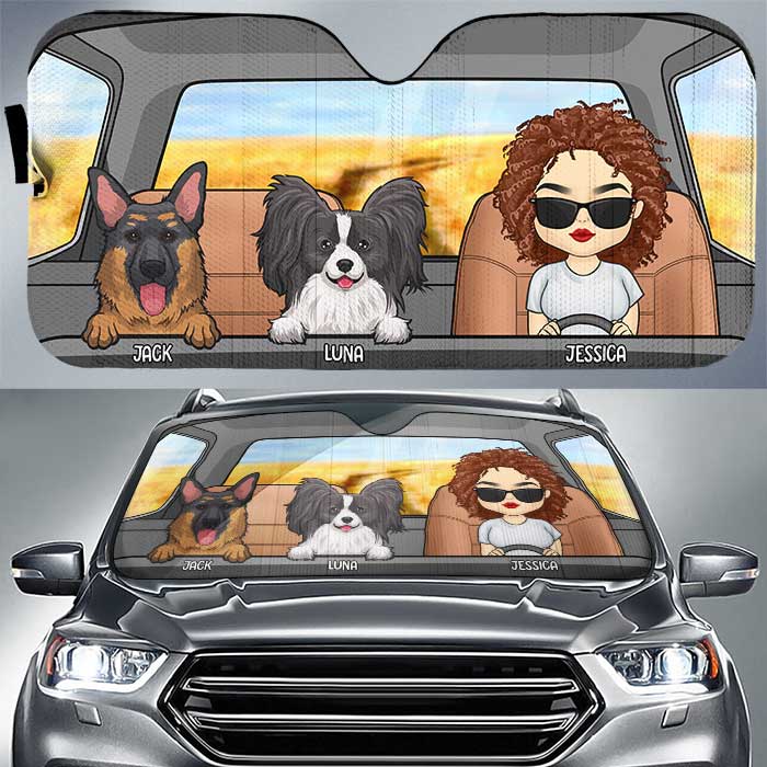 Custom Name Dog Family Gifts for Pet Lovers - Personalized Auto Sunshade