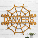 Custom Name Spider Web Halloween Decor - Personalized Wood Sign