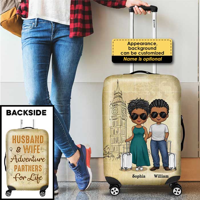 Custom Name Husband Wife Travel Gifts - Personalized Luggage Cover