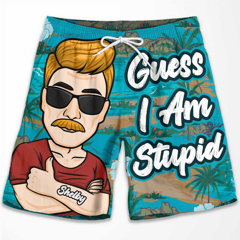 I Am With Stupid - Personalized Couple Beach Shorts - Gift For Couples, Husband Wife